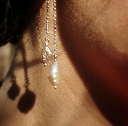 Boucles d'oreilles cercle, chaines et perles, longues pendantes et originales, fabriquées à Paris. Marque PROMISES