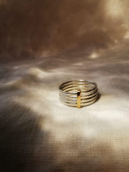 Alliance semainier en argent et or originale, fabriquée à Paris, marque PROMISES