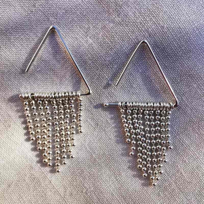 Boucles d'oreille chaine, forme triangulaire, originales et géométriques. Marque PROMISES